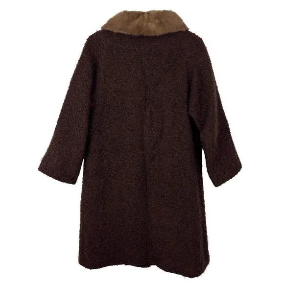 Vtg. 60s Boucle Wool Swing Coat Fur Collar Jackie O Mod Dark Academia Old Money - Picture 7 of 11